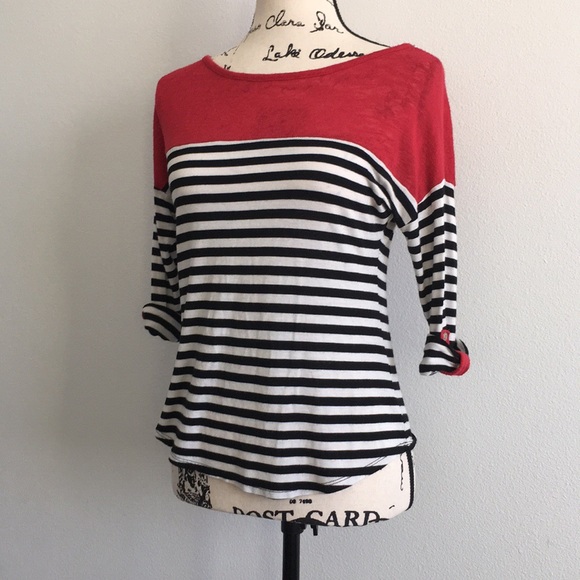 Mauve Tops - MAUVE Color Block Stripe Rollup Sleeve